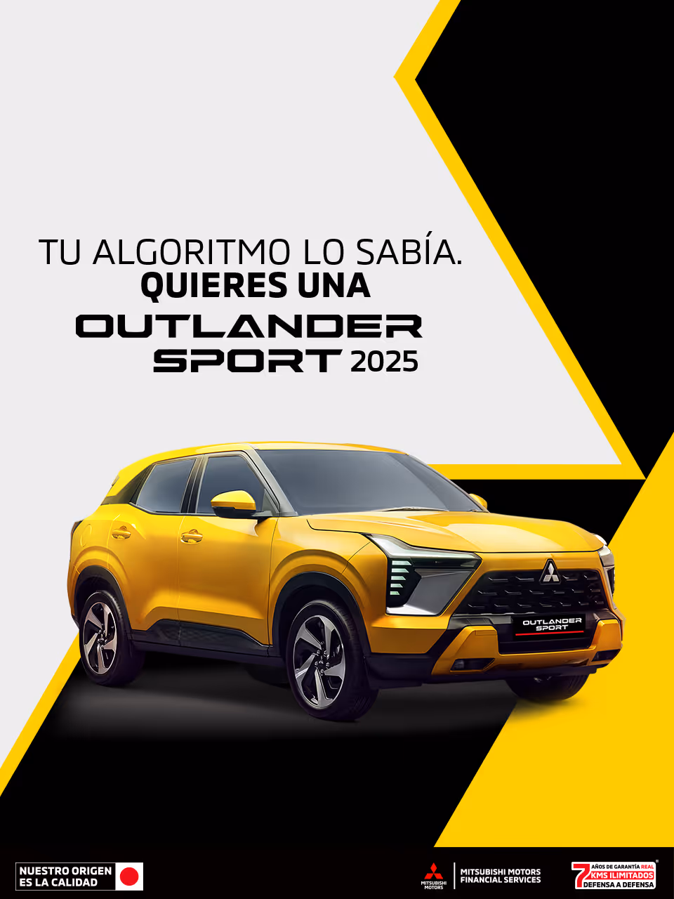 Estrena una Mitsubishi Outlander Sport 2025 con tasa desde 4.9%(1) ó tasa desde 9.9% (2) + 1 año de Seguro Gratis(3) + 0% Comisión por Apertura(4) solo con Mitsubishi Motors Financial Services.